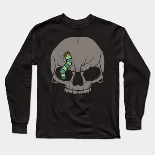 Skull With Cute Smiling Caterpillar With Funny Hair Long Sleeve T-Shirt